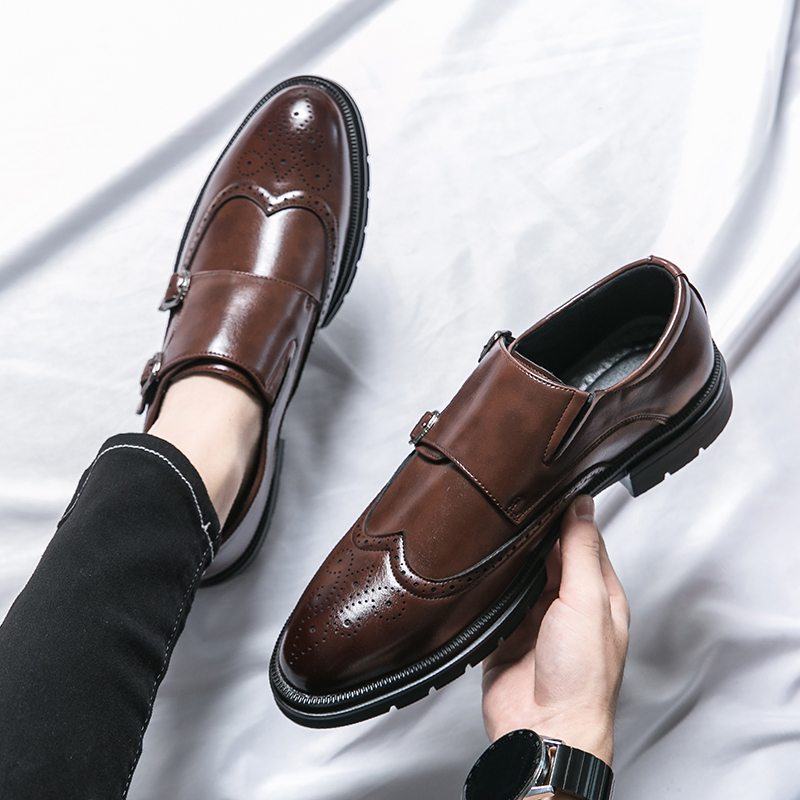 Mens Grooming Brand - 2026年春新作 メンズ快適レザーシューズ ブランド「Mengke」 ビジネスドレス ダブルバックル キック