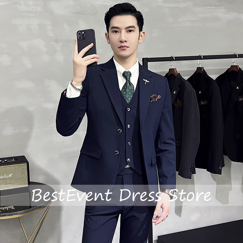 Mens Grooming Brand - ハイエンドブランドブティック無地メンズカジュアルビジネスオフィススーツ新郎結婚式スーツパーティーブレザートラウザーズカスタムメイド