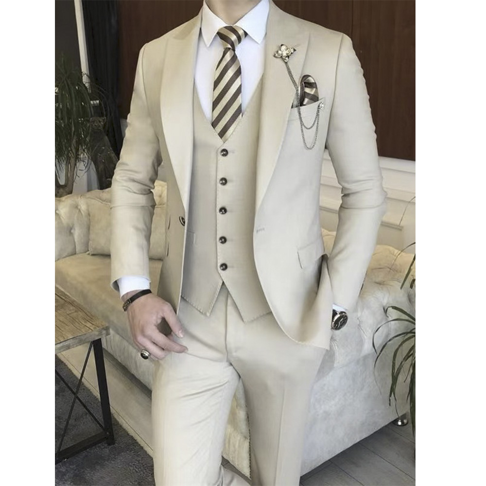 ベージュのフルメンズスーツセット、結婚式新郎用カスタムメイド - Mens Grooming Brand のレビューと価格